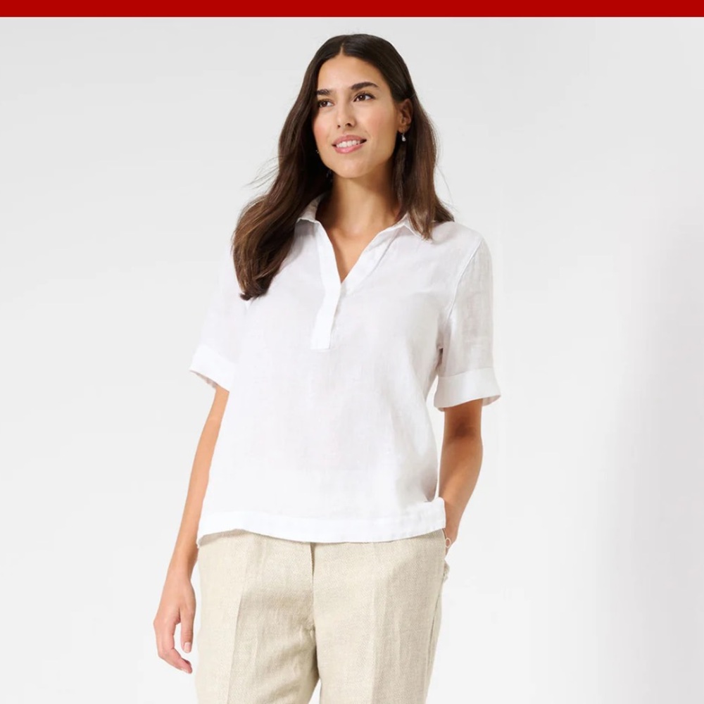 Brax Short Sleeve White Linen Top
